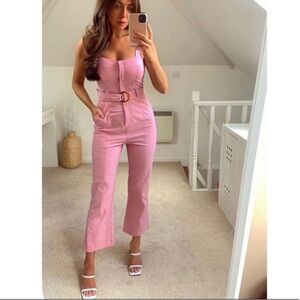 Zara fitted pink belted  jumpsuit NWT bloggers fav